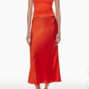NWT Silk Slip Midi Skirt - Hot Cheeky Red Rouge Seduction (Aritzia)